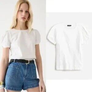 J. Crew Women's Broken In Puff Jersey Tee Shirt White Size L NWT